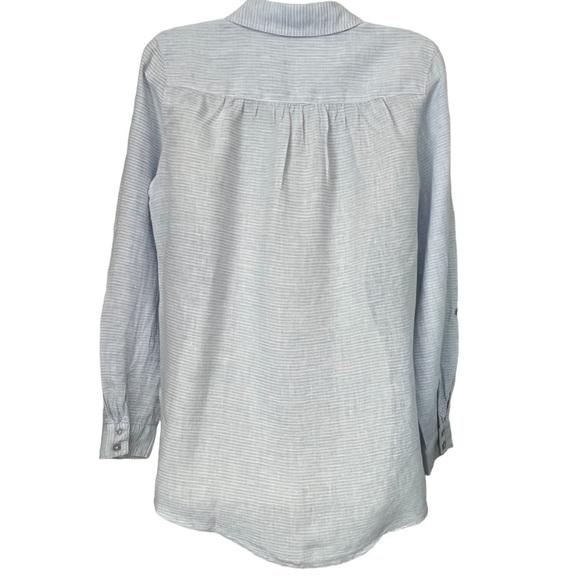 St. Tropez West 100% Linen Blue & White Striped Tunic Blouse Lagenlook Sz. Small - Picture 2 of 13